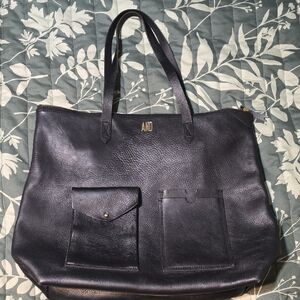 Black Leather Madewell Tote Bag with Pockets